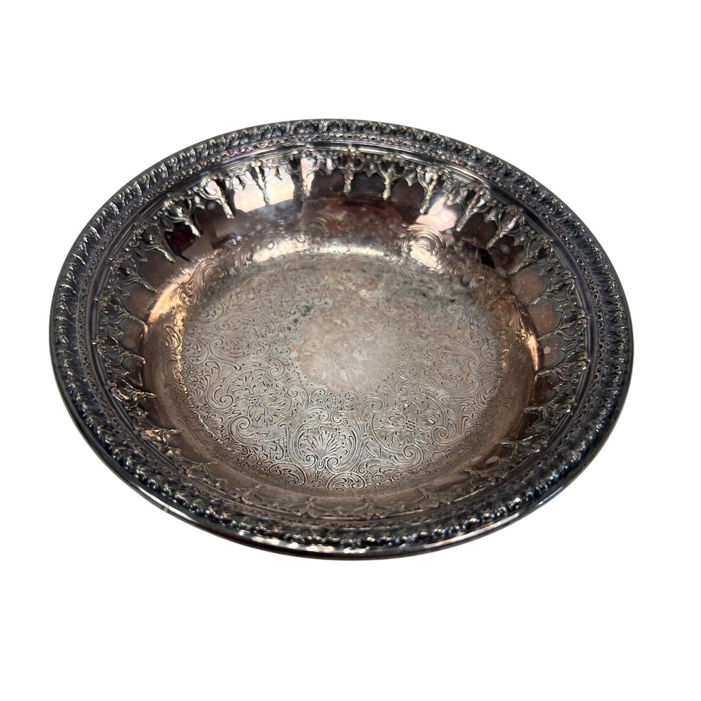 Reed & Barton 1302 Silverplate Candy Bowl 6" Ornate Engraved Repousse Vintage